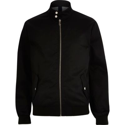 Black funnel neck harrington jacket